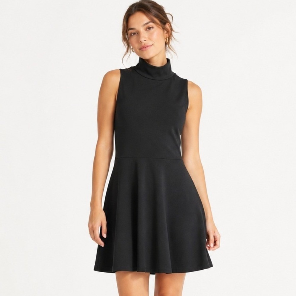 Kit and Ace Dress Womens Mock Neck Fit and Flare Mini Racerback Black Size 8